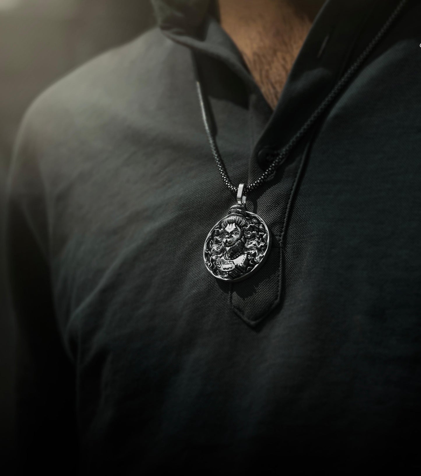 Men's Oxidised Silver Chain with Hanuman ji Pendant