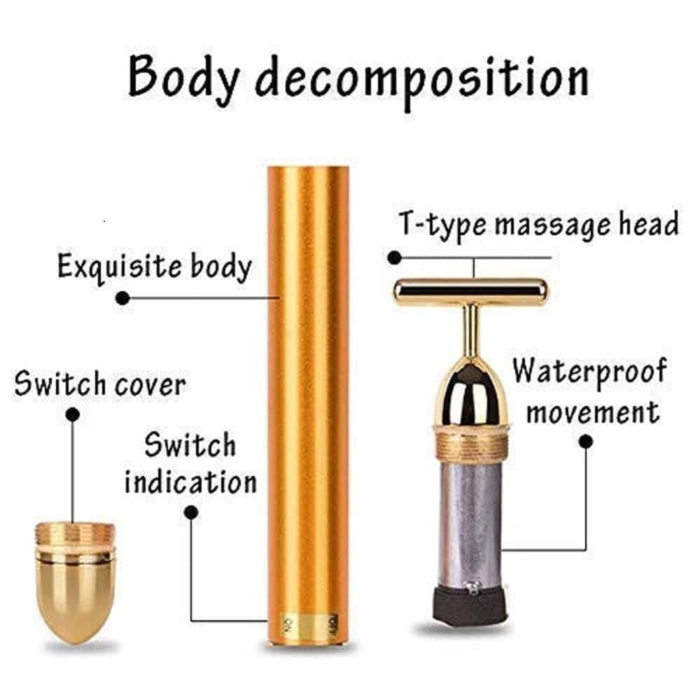 24K Gold Energy Bar Electric Vibrating Facial Massage Roller