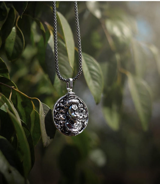 Men's Oxidised Silver Chain with Hanuman ji Pendant