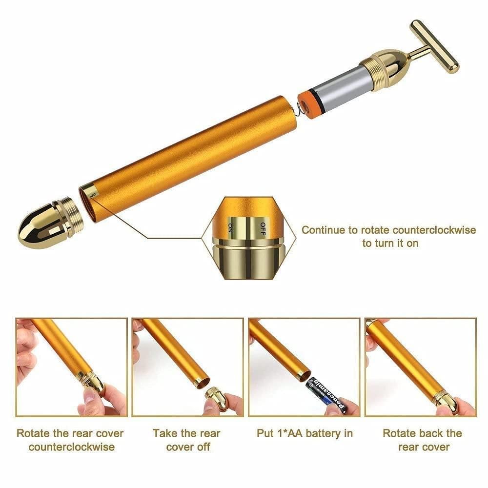 24K Gold Energy Bar Electric Vibrating Facial Massage Roller